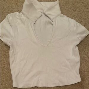 Garage White Crop Top with Cut Out Short Sleeves